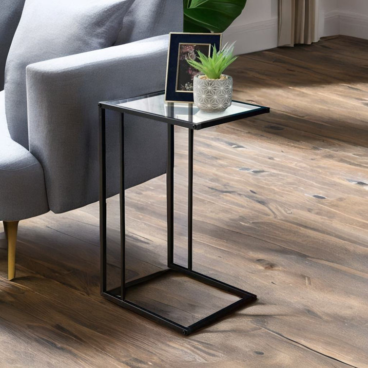 Camaree Glass C Shaped Metal Side Table End Table Living Room Furniture Accent Sofa Table